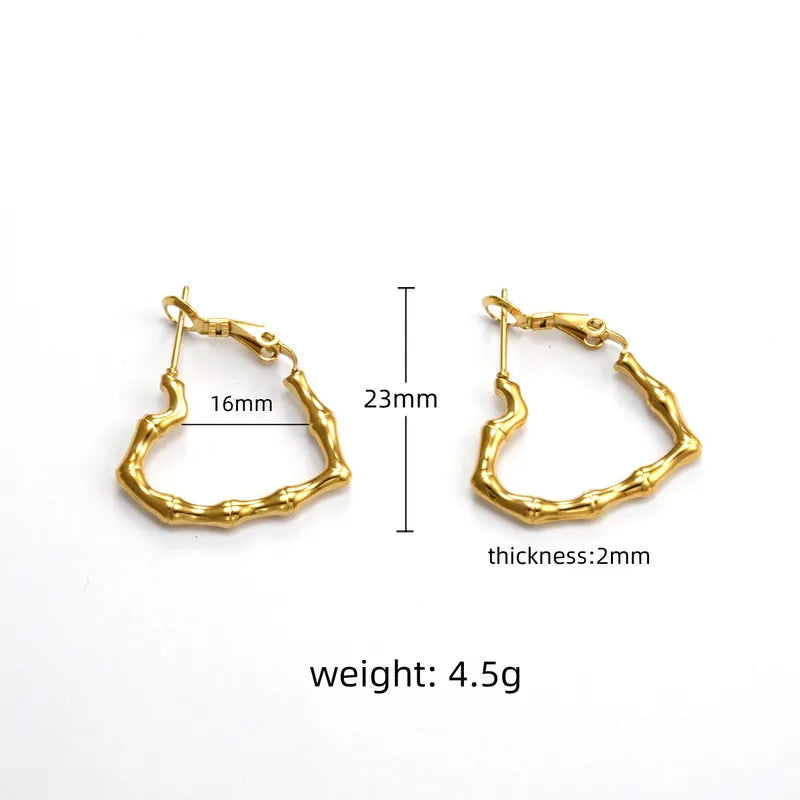 1 Piece Simple Style Bamboo Knot 304 Stainless Steel 18K Gold Plated Hoop Earrings