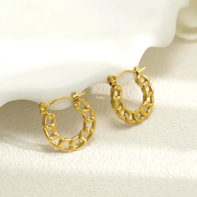 1 Piece Simple Style Circle Hollow Out 304 Stainless Steel 18K Gold Plated Hoop Earrings