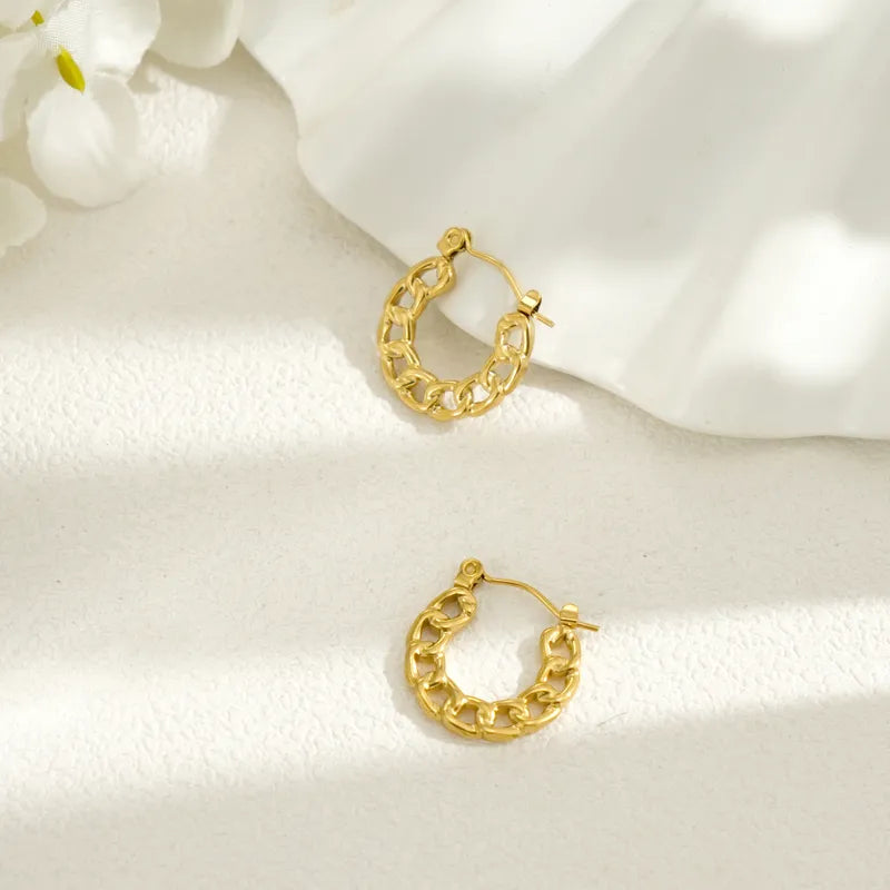 1 Piece Simple Style Circle Hollow Out 304 Stainless Steel 18K Gold Plated Hoop Earrings