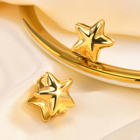 1 Piece Simple Style Classic Style Pentagram Star Heart Shape Plating 201 Stainless Steel 18K Gold Plated Ear Studs