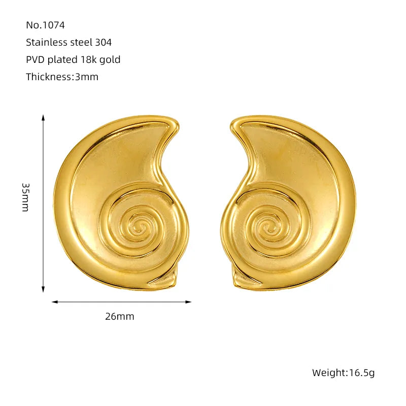 1 Piece Simple Style Conch 304 Stainless Steel 18K Gold Plated Ear Studs