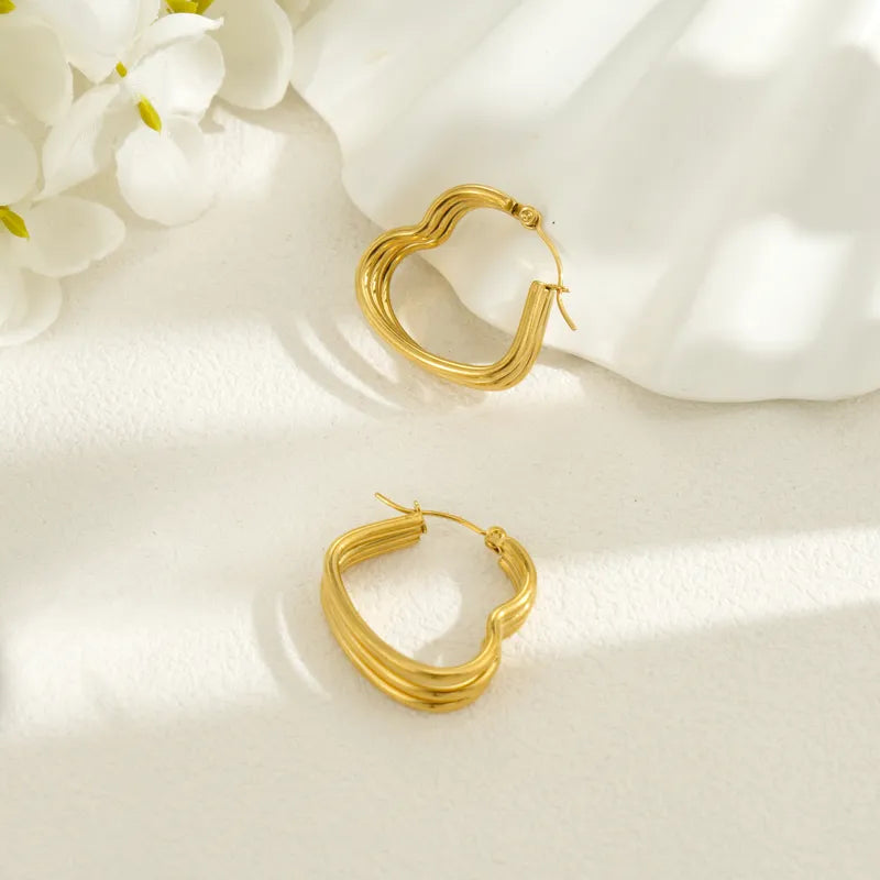 1 Piece Simple Style Heart Shape Layered 304 Stainless Steel 18K Gold Plated Hoop Earrings