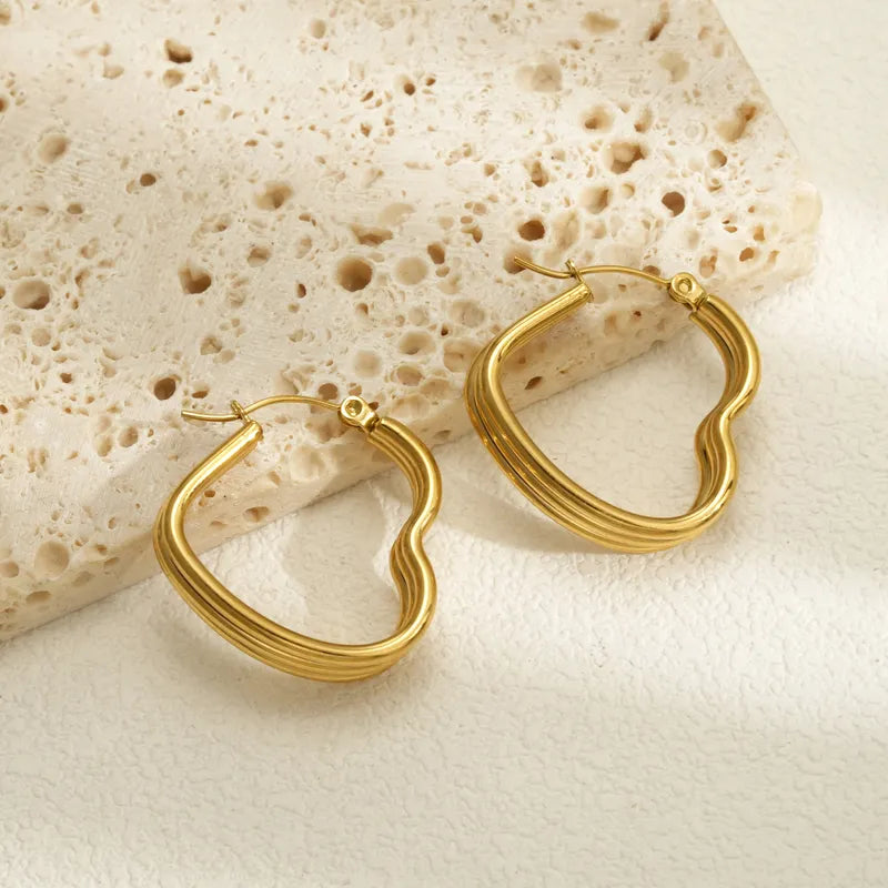 1 Piece Simple Style Heart Shape Layered 304 Stainless Steel 18K Gold Plated Hoop Earrings