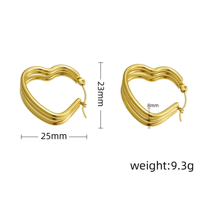 1 Piece Simple Style Heart Shape Layered 304 Stainless Steel 18K Gold Plated Hoop Earrings