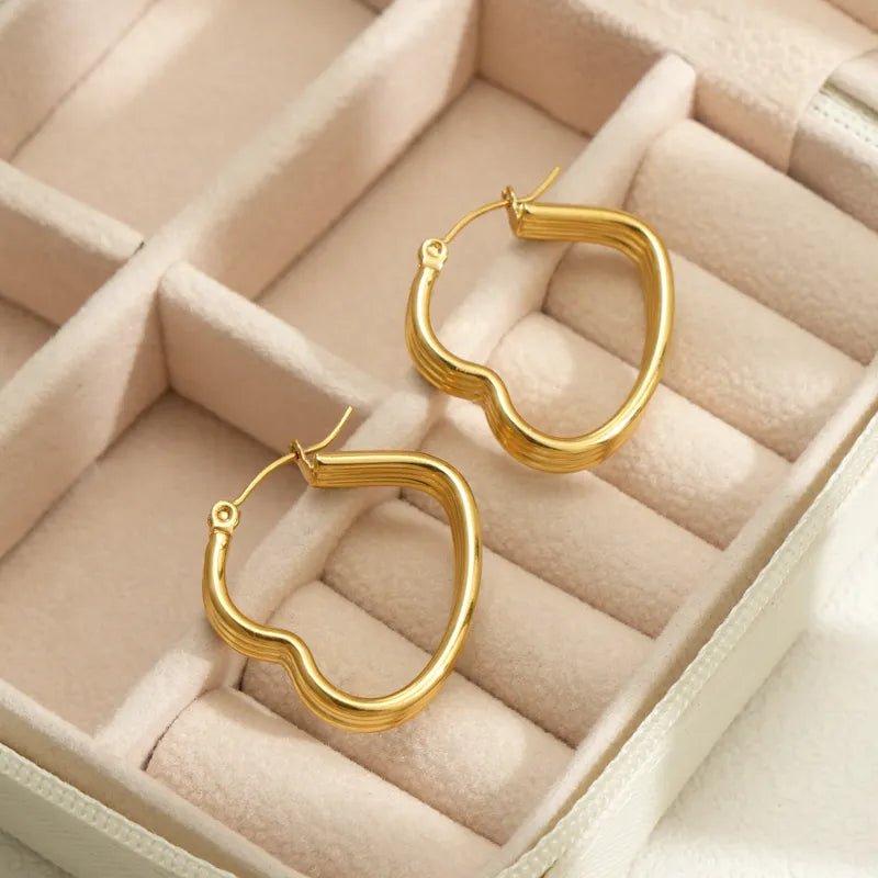 1 Piece Simple Style Heart Shape Layered 304 Stainless Steel 18K Gold Plated Hoop Earrings