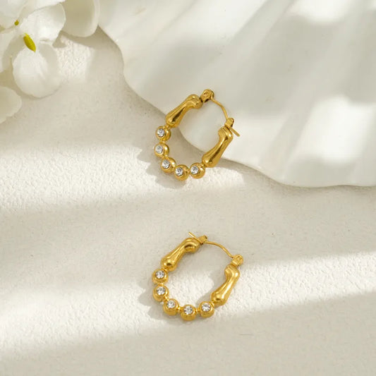 1 Piece Simple Style Oval Heart Shape Inlay 304 Stainless Steel Rhinestones 18K Gold Plated Hoop Earrings