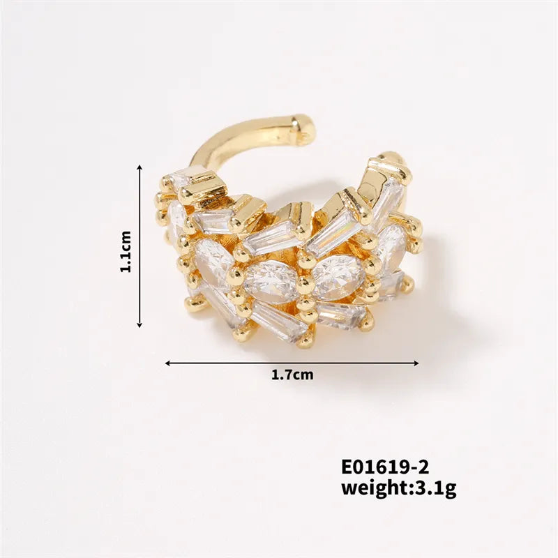 1 Piece Simple Style Shiny Round Heart Shape Plating Inlay Copper Zircon K Gold Plated Earrings