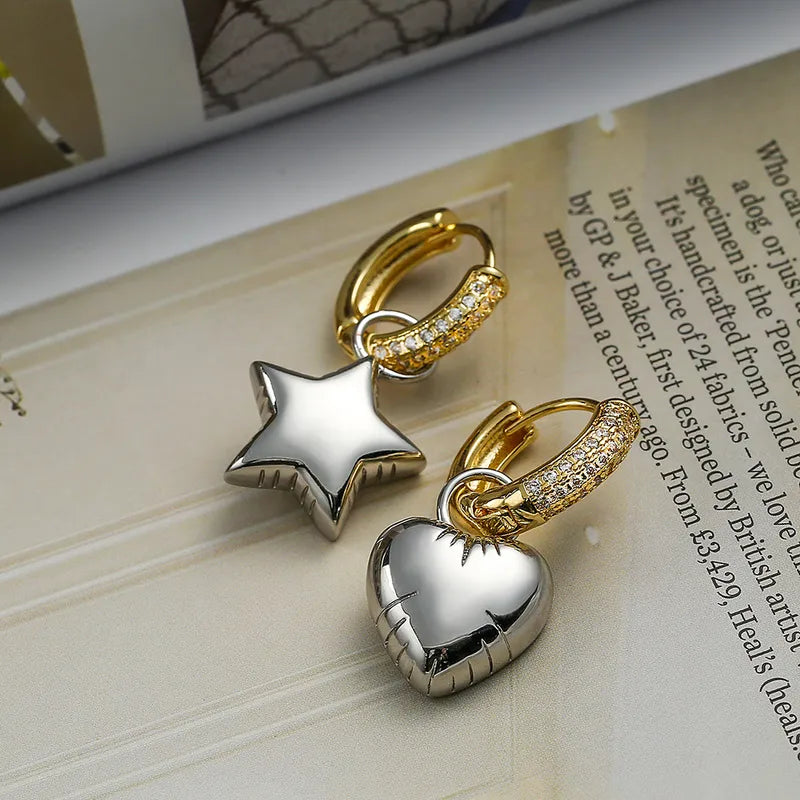 1 Piece Simple Style Star Plating Inlay Copper Zircon 18k Gold Plated Drop Earrings