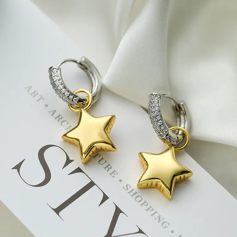 1 Piece Simple Style Star Plating Inlay Copper Zircon 18k Gold Plated Drop Earrings