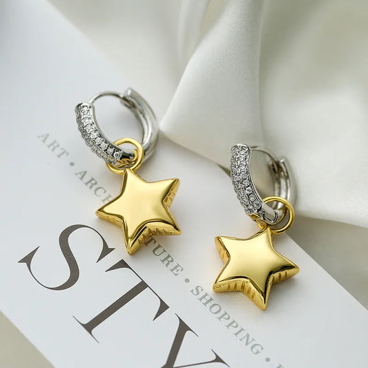 1 Piece Simple Style Star Plating Inlay Copper Zircon 18k Gold Plated Drop Earrings