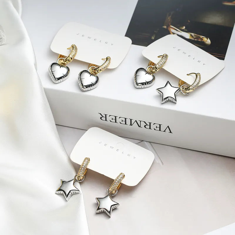 1 Piece Simple Style Star Plating Inlay Copper Zircon 18k Gold Plated Drop Earrings