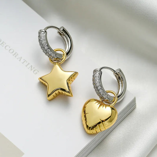 1 Piece Simple Style Star Plating Inlay Copper Zircon 18k Gold Plated Drop Earrings