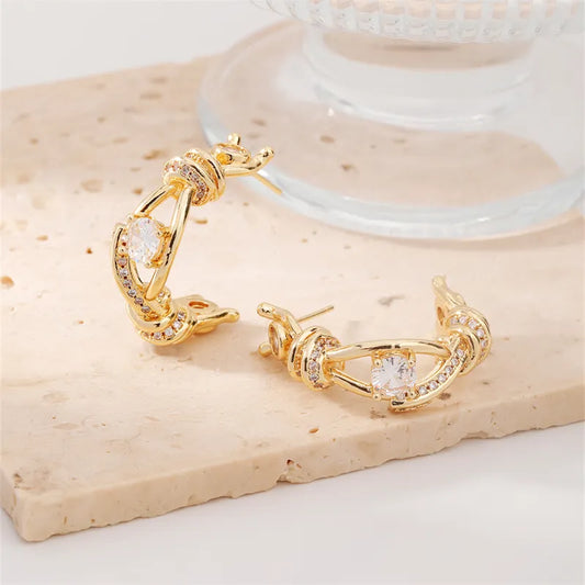 1 Piece Simple Style Streetwear C Shape Knot Twist Inlay Copper Zircon K Gold Plated Ear Studs