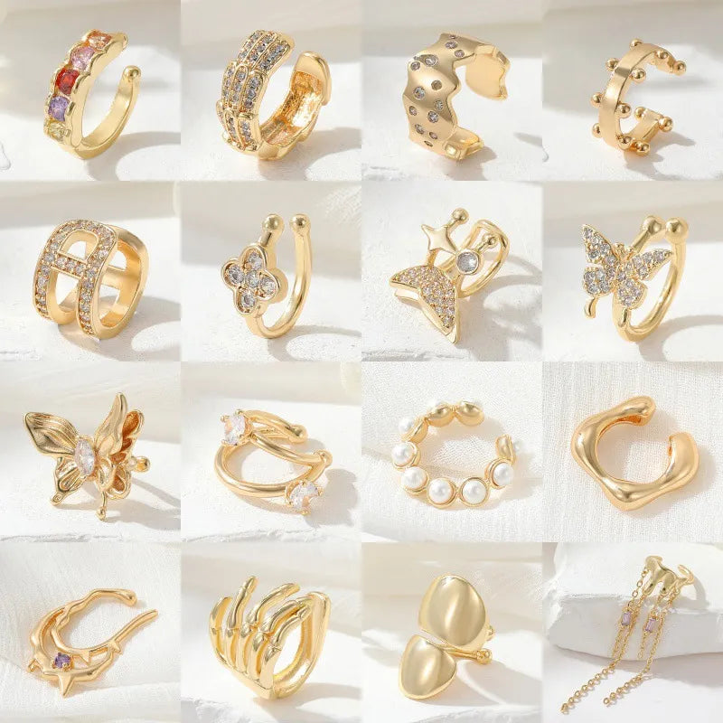 1 Piece Simple Style U Shape Butterfly Plating Copper Gold Plated Ear Cuffs