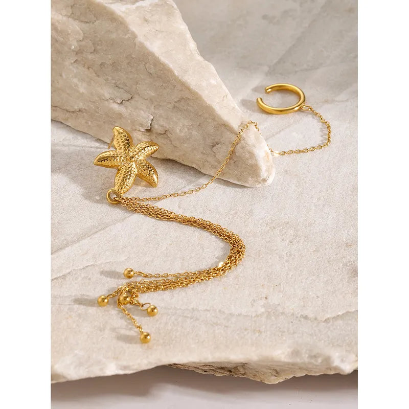 1 Piece Vacation Beach Starfish Plating 304 Stainless Steel 18K Gold Plated Ear Cuffs