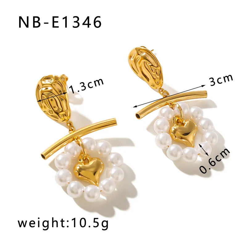 1 Piece Vintage Style Simple Style Classic Style Heart Shape Pearl 304 Stainless Steel 18K Gold Plated Drop Earrings