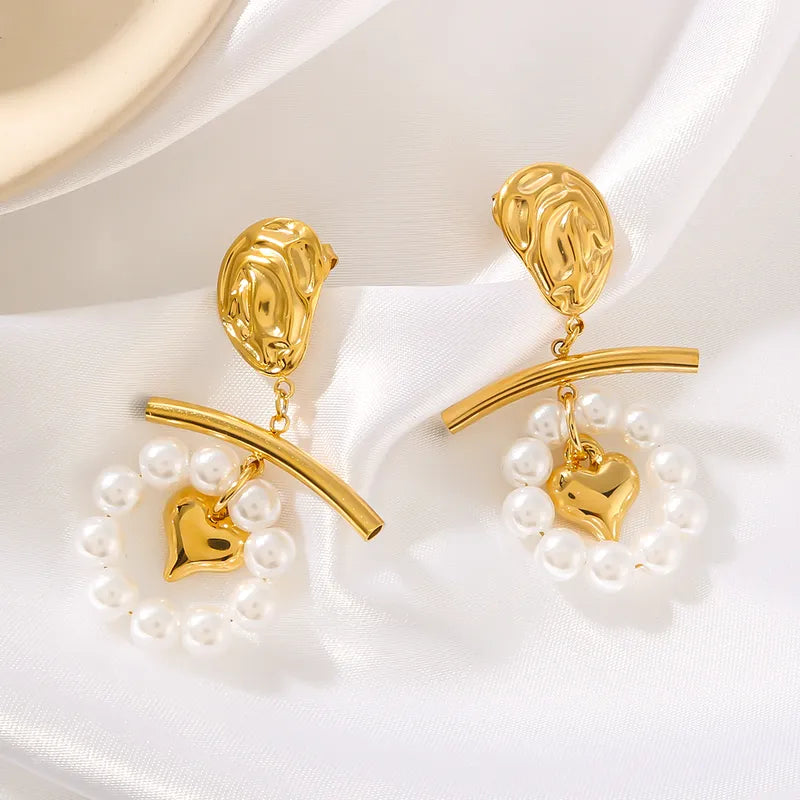 1 Piece Vintage Style Simple Style Classic Style Heart Shape Pearl 304 Stainless Steel 18K Gold Plated Drop Earrings