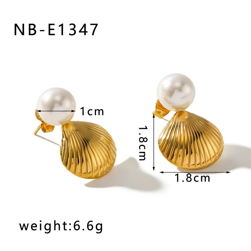 1 Piece Vintage Style Simple Style Shell Plating 304 Stainless Steel 18K Gold Plated Ear Studs