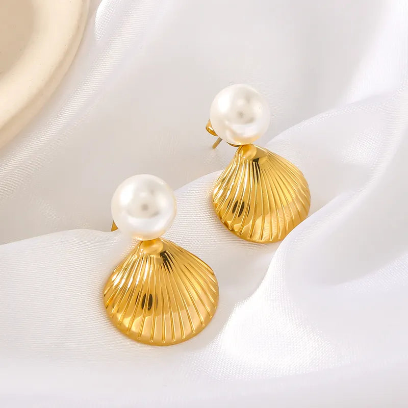 1 Piece Vintage Style Simple Style Shell Plating 304 Stainless Steel 18K Gold Plated Ear Studs