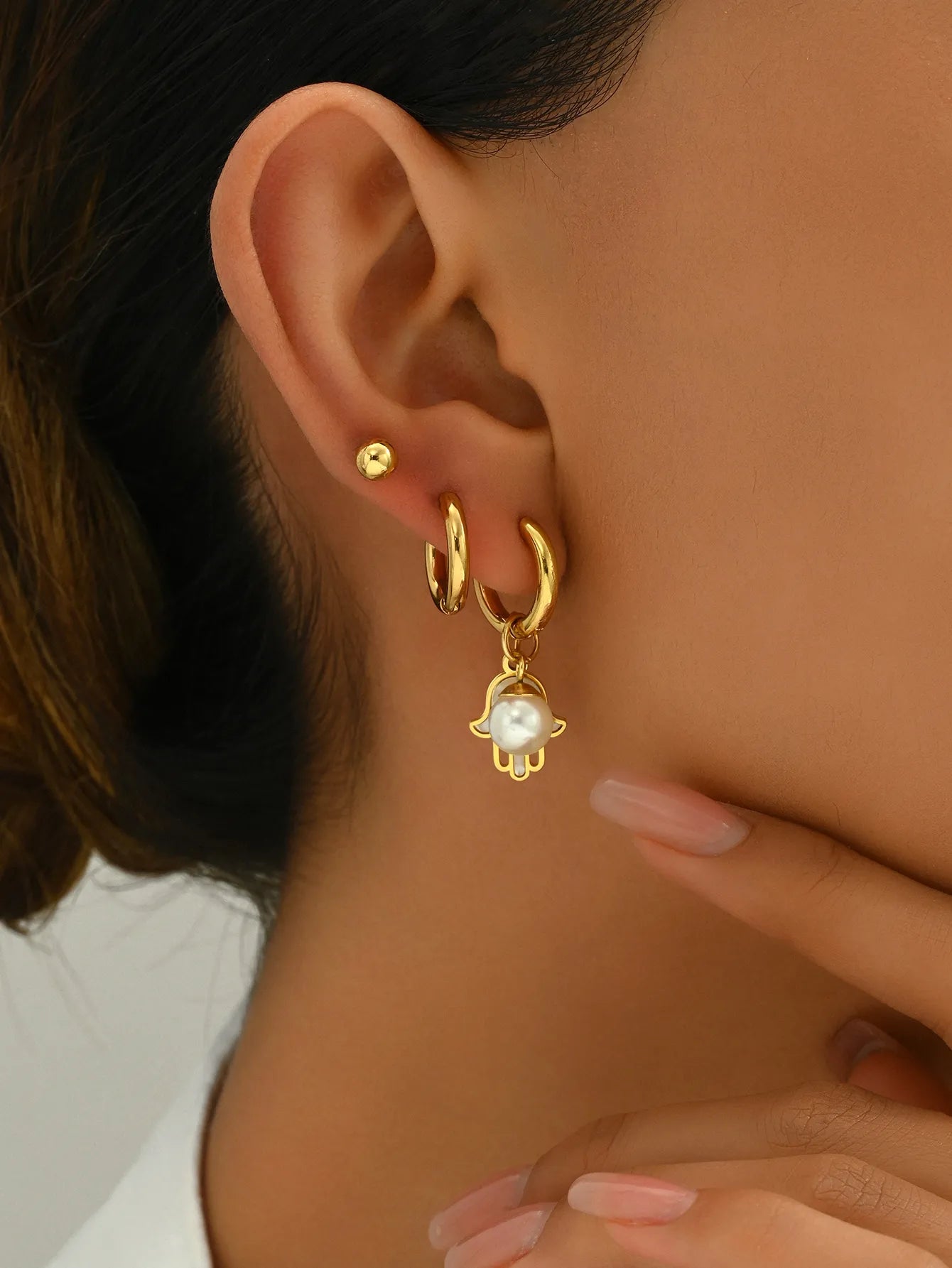 1 Set Cute Sweet Heart Shape Flower Snake Inlay 201 Stainless Steel Rhinestones 18K Gold Plated Drop Earrings