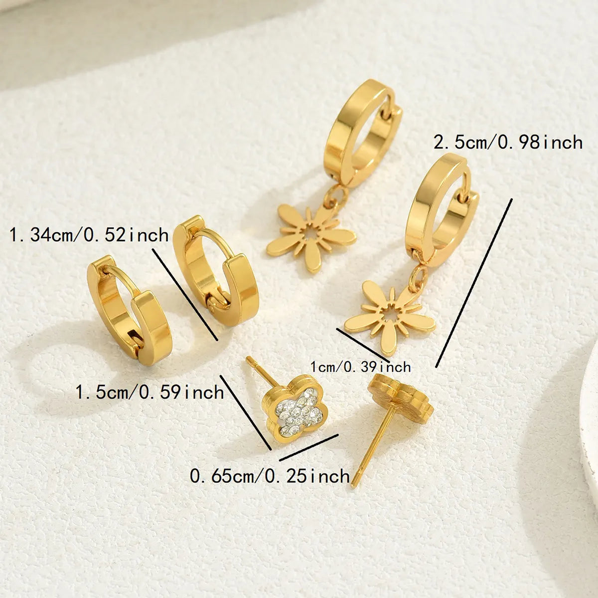 1 Set Cute Sweet Heart Shape Flower Snake Inlay 201 Stainless Steel Rhinestones 18K Gold Plated Drop Earrings