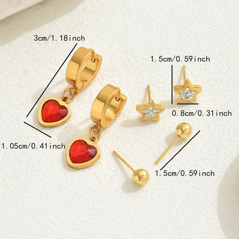 1 Set Cute Sweet Heart Shape Flower Snake Inlay 201 Stainless Steel Rhinestones 18K Gold Plated Drop Earrings