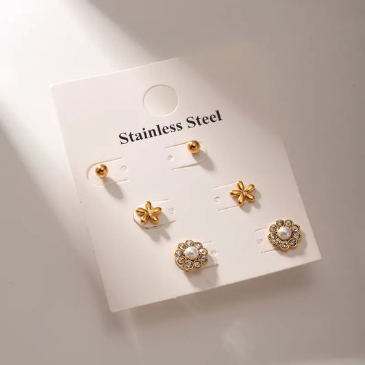 1 Set IG Style Flower 316 Stainless Steel 18K Gold Plated Ear Studs