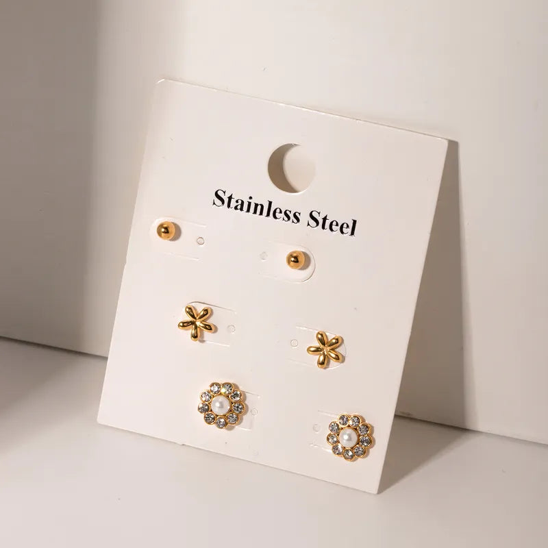 1 Set IG Style Flower 316 Stainless Steel 18K Gold Plated Ear Studs