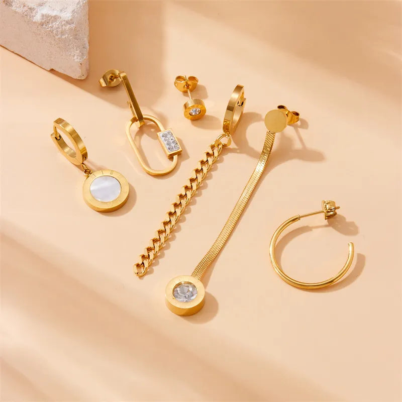 1 Set Lady Modern Style Classic Style Round Roman Numeral Asymmetrical Plating 304 Stainless Steel Drop Earrings Earrings Ear Studs