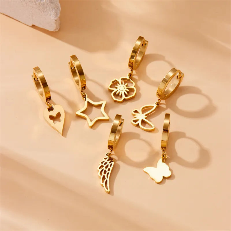 1 Set Lady Simple Style Classic Style Star Butterfly Plating 304 Stainless Steel Drop Earrings