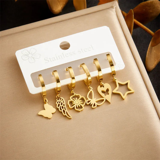 1 Set Lady Simple Style Classic Style Star Butterfly Plating 304 Stainless Steel Drop Earrings