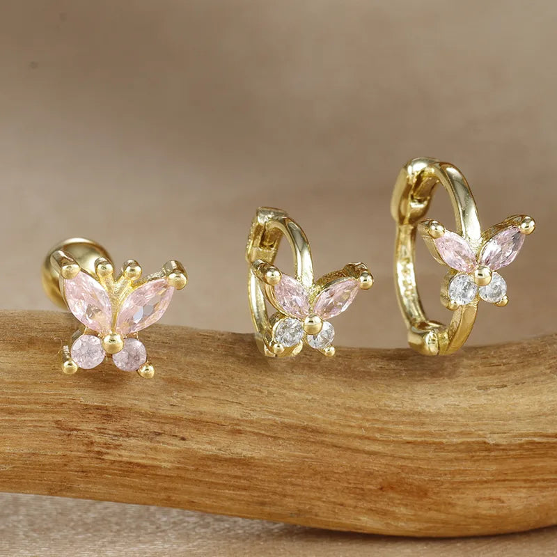 1 Set Simple Style Classic Style Butterfly Plating Copper Zircon Small Stud Earrings