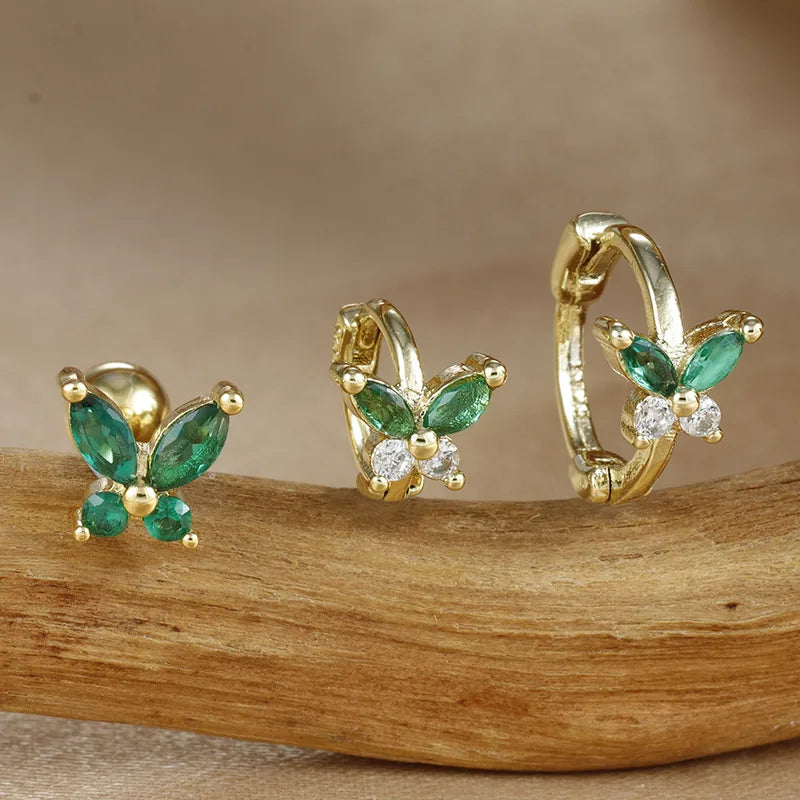 1 Set Simple Style Classic Style Butterfly Plating Copper Zircon Small Stud Earrings