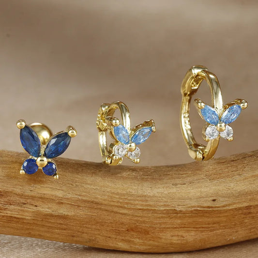 1 Set Simple Style Classic Style Butterfly Plating Copper Zircon Small Stud Earrings