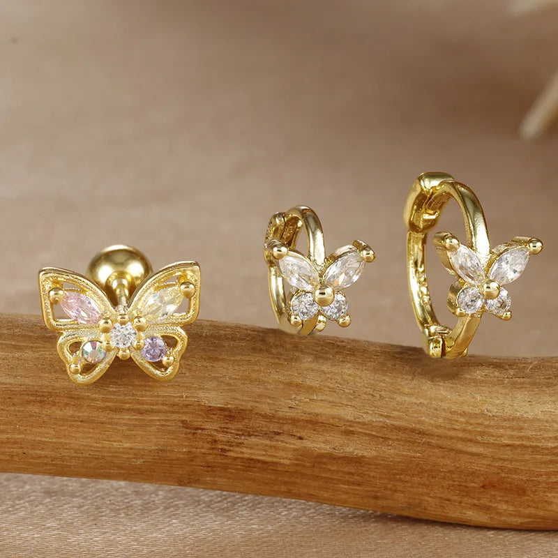 1 Set Simple Style Classic Style Butterfly Plating Copper Zircon Small Stud Earrings Earrings