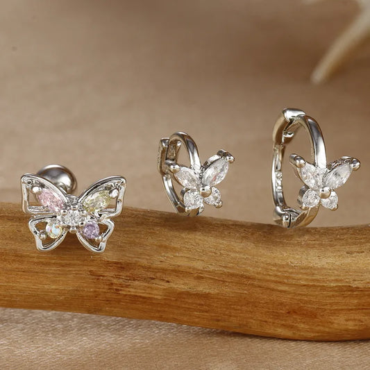 1 Set Simple Style Classic Style Butterfly Plating Copper Zircon Small Stud Earrings Earrings