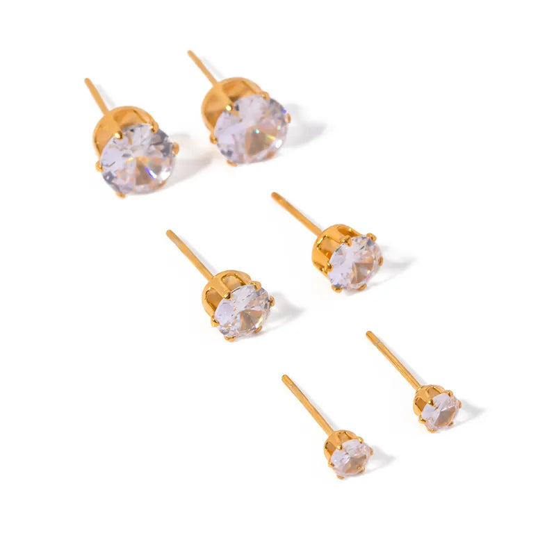 1 Set Simple Style Classic Style Solid Color Plating Inlay 304 Stainless Steel Zircon 18K Gold Plated Ear Studs