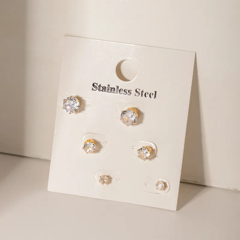 1 Set Simple Style Classic Style Solid Color Plating Inlay 304 Stainless Steel Zircon 18K Gold Plated Ear Studs