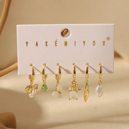 1 Set Yakemiyou Simple Style Commute Irregular Flower Butterfly Inlay Copper Artificial Pearls Zircon 14K Gold Plated Drop Earrings