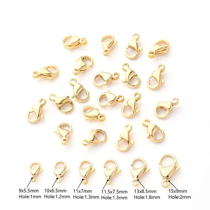 10 PCS/Package 10x6.5mm 11x7mm 9x5.5mm Hole 1~1.9mm Hole 2~2.9mm 304 Stainless Steel 18K Gold Plated Simple Solid Color Polished Lobster Clasp