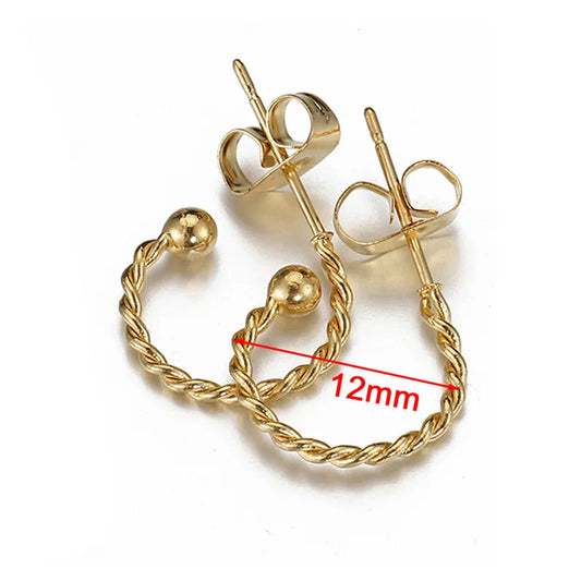 10 PCS/Package 12mm 20mm Hole 1~1.9mm 304 Stainless Steel 18K Gold Plated C Shape Twist Earring Findings