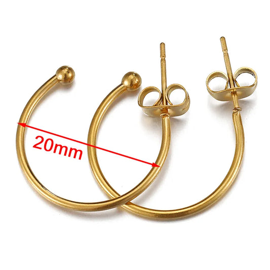 10 PCS/Package 12mm 20mm Hole 1~1.9mm 304 Stainless Steel 18K Gold Plated C Shape Twist Earring Findings