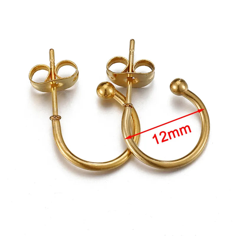 10 PCS/Package 12mm 20mm Hole 1~1.9mm 304 Stainless Steel 18K Gold Plated C Shape Twist Earring Findings