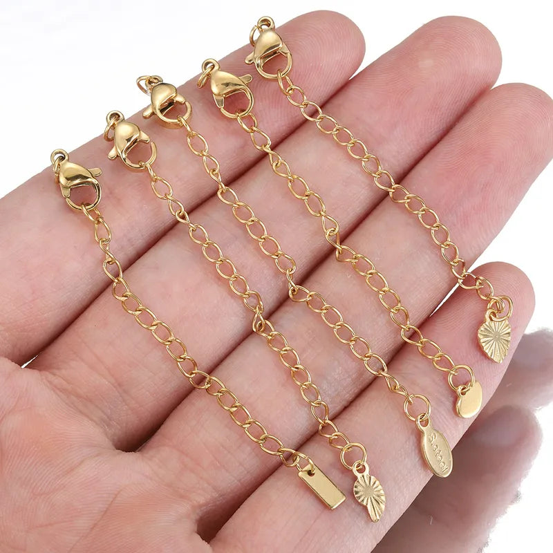 10 PCS/Package 304 Stainless Steel 18K Gold Plated Geometric Heart Shape Polished Extension Chain