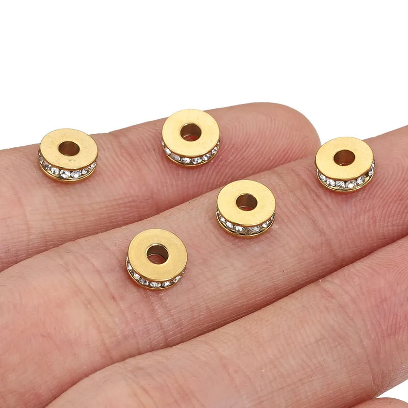 10 PCS/Package Diameter 7 Mm Hole 2~2.9mm Stainless Steel Zircon 18K Gold Plated Round Polished Spacer Bars