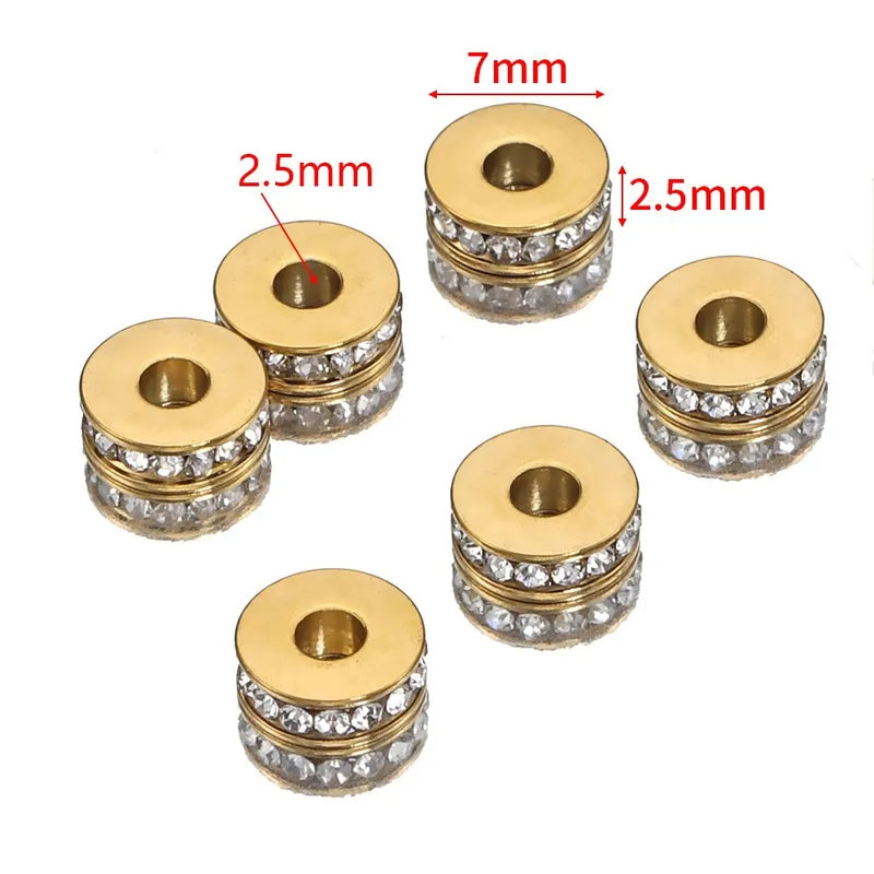 10 PCS/Package Diameter 7 Mm Hole 2~2.9mm Stainless Steel Zircon 18K Gold Plated Round Polished Spacer Bars