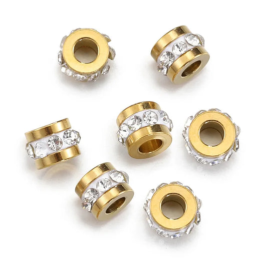 10 PCS/Package Diameter 7 Mm Hole 3~3.9mm Stainless Steel Rhinestones 18K Gold Plated Solid Color Polished Spacer Bars