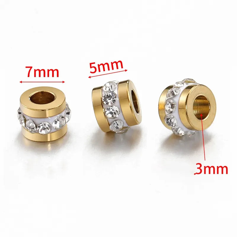 10 PCS/Package Diameter 7 Mm Hole 3~3.9mm Stainless Steel Rhinestones 18K Gold Plated Solid Color Polished Spacer Bars