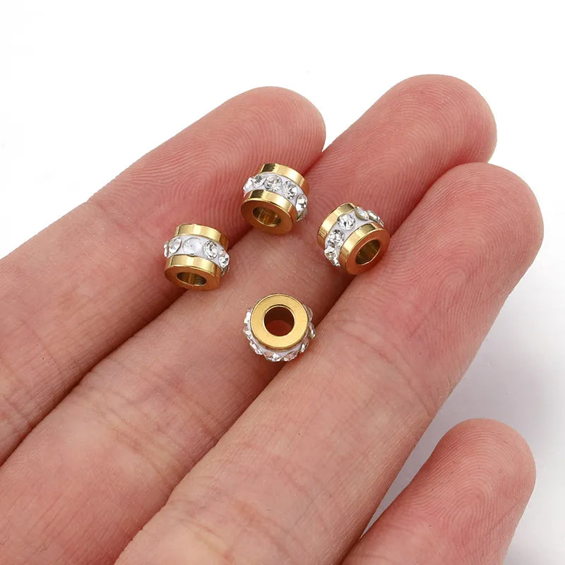 10 PCS/Package Diameter 7 Mm Hole 3~3.9mm Stainless Steel Rhinestones 18K Gold Plated Solid Color Polished Spacer Bars