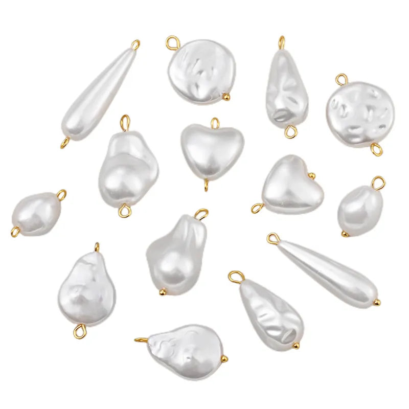 10 PCS/Package Stainless Steel Imitation Pearl Irregular Heart Shape Beads Baroque Style\